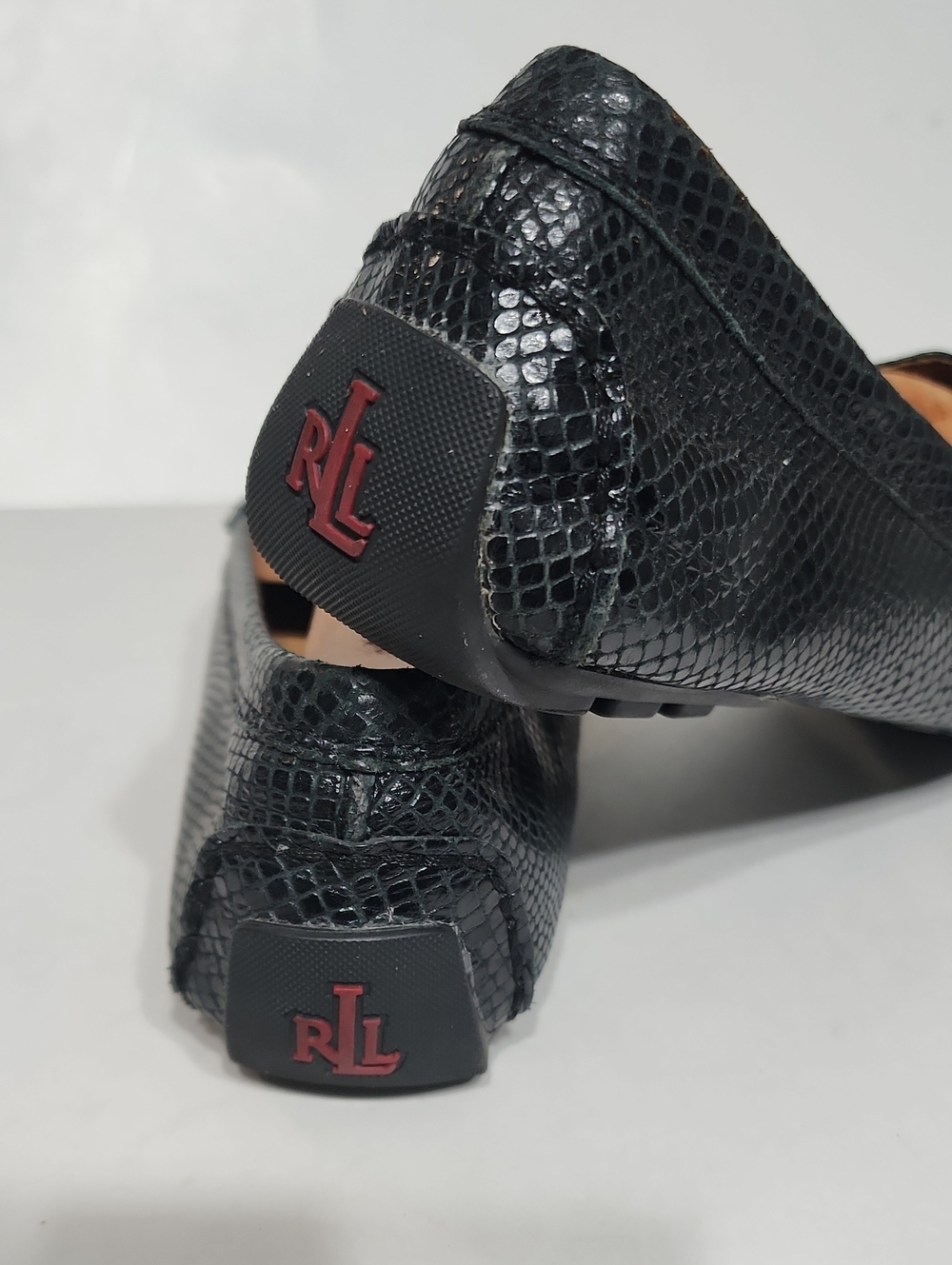 Lauren Ralph Lauren Navy Blue Camila Croc-Embossed Leather Penny Loafers Sz 11B - Picture 7 of 12